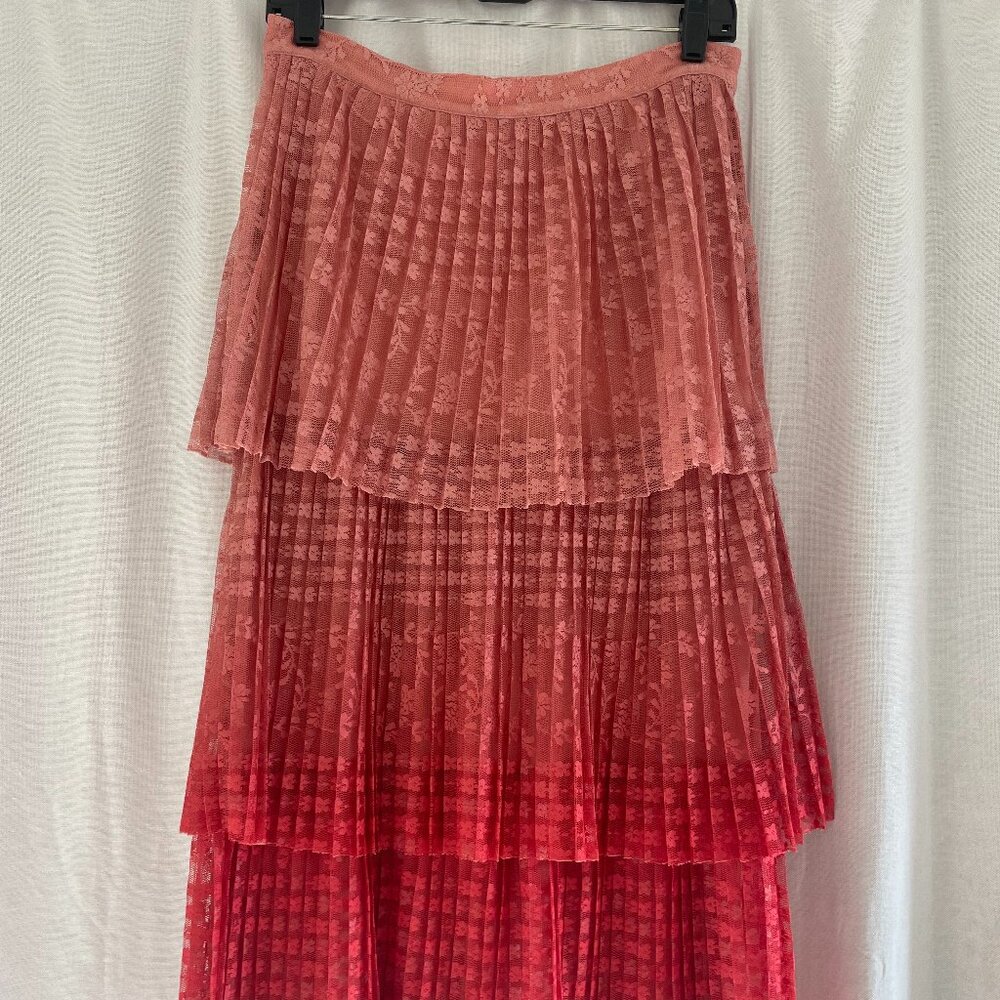 Maeve Pink to Red Ombre Pleated Maxi Skirt - Picture 1 of 6